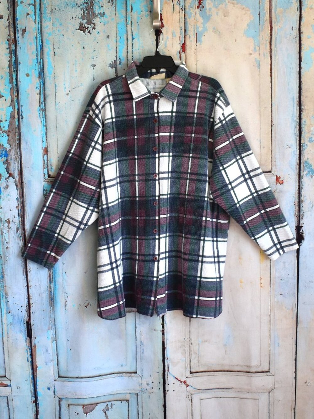 Women's North Crest Ribbed Plaid Button Up Shirt Cabincore Grunge 4X Multicolor
